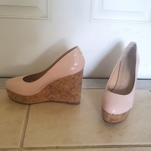 XYD Pink Cork Heeled Wedges